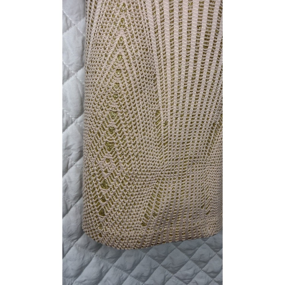 NWT Haute Monde Geometric Nude Gold Metallic Bodycon Dress Size L Art Deco Style - Picture 14 of 16